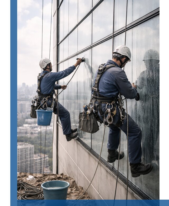 Профессиональная мойка фасадных окон альпинистами в Нягани