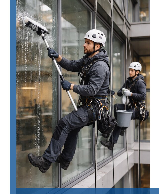 Профессиональная мойка витражей промышленными альпинистами в Нягани