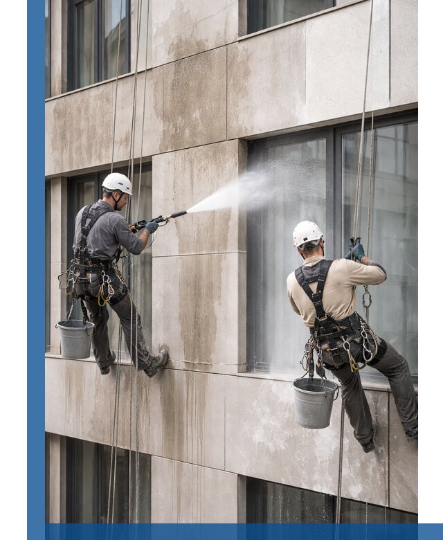 Послестроительная мойка фасада промышленным альпинизмом в Нягани