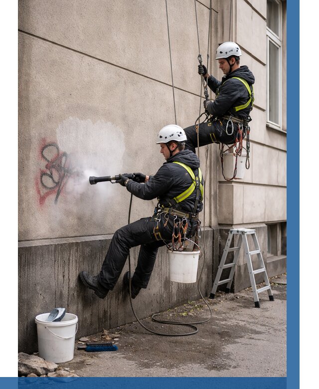 Удаление граффити с фасада в Нягани от 4584 р. | ВЫСОТНИК-Нга