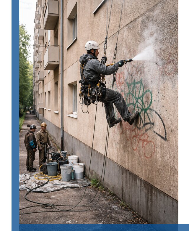 Удаление граффити с фасада в Нягани без следов и повреждений