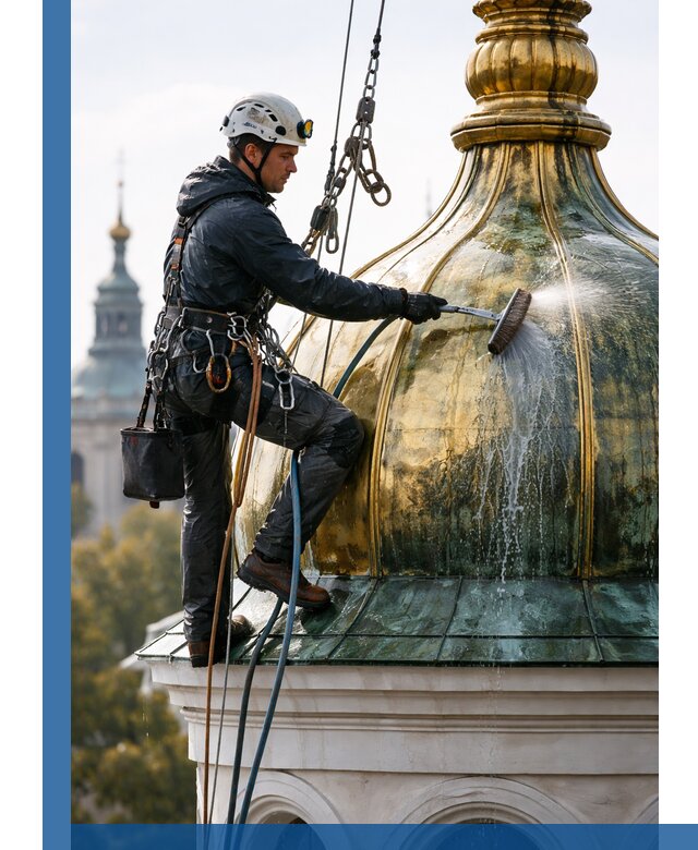 Профессиональная мойка куполов и шпилей высотными альпинистами в Нягани