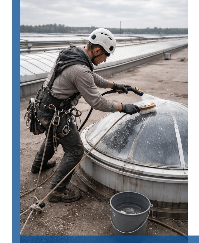 Мойка зенитных фонарей на кровле для промышленных объектов в Нягани