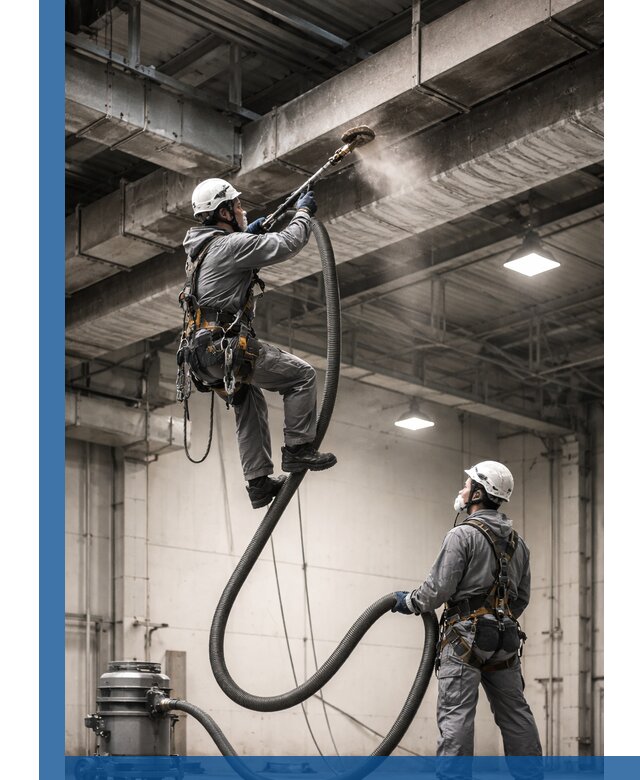 Обеспыливание потолочных конструкций в Нягани промышленным альпинизмом