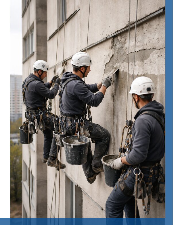 Ремонт бетонных элементов фасада в Нягани от 2547 р. | ВЫСОТНИК-Нга