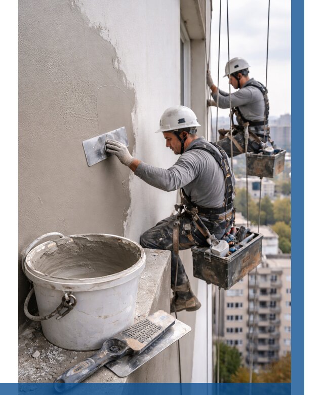 Шпаклевка фасада на высоте в Нягани от 713 р. | ВЫСОТНИК-Нга