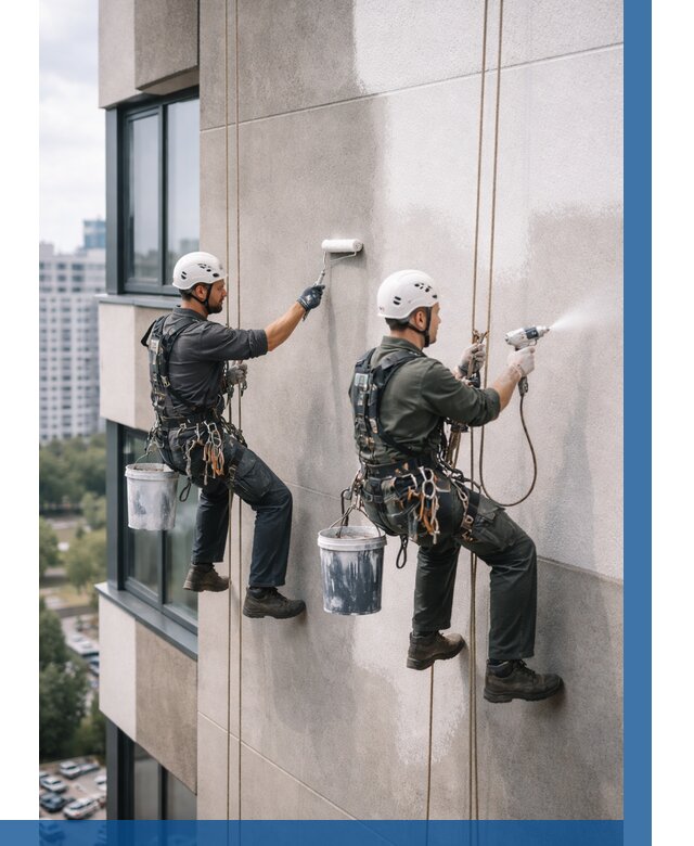 Покраска фасада альпинистами в Нягани от 306 р. | ВЫСОТНИК-Нга