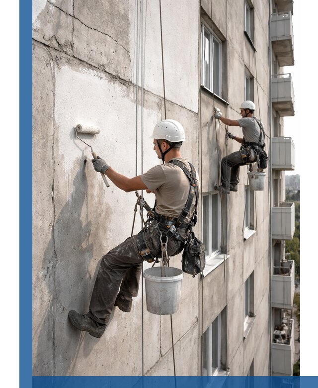 Покраска бетонного фасада в Нягани для жилых и промышленных объектов