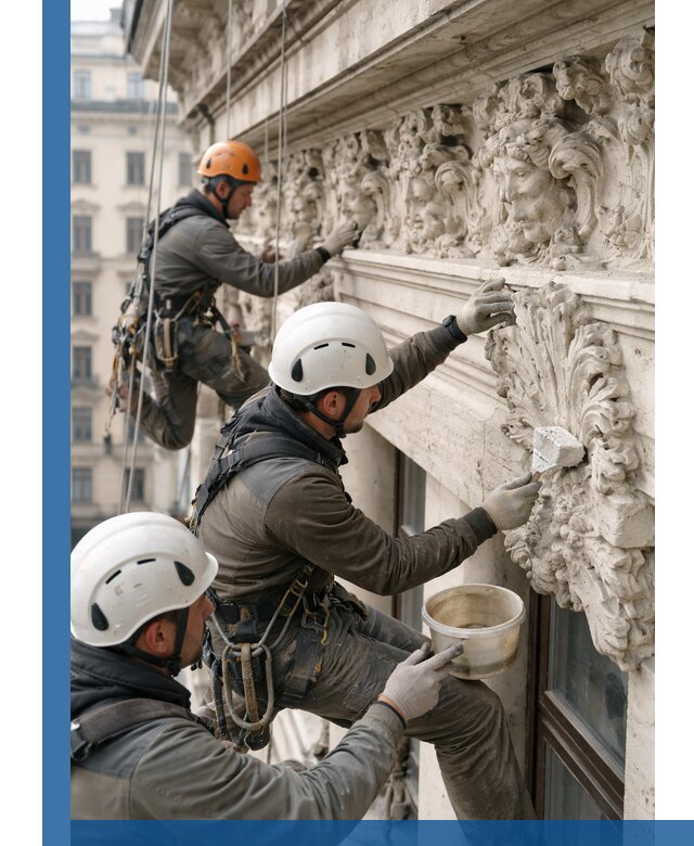 Реставрация фасадной лепнины с высотными работами в Нягани