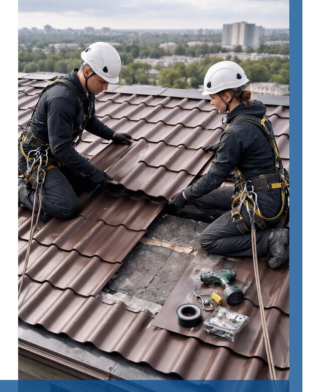 Ремонт металлочерепицы на крыше в Нягани от 917 р. | ВЫСОТНИК-Нга