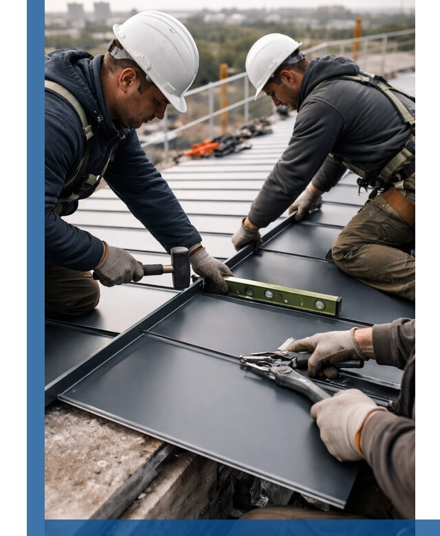 Монтаж фальцевой кровли в Нягани для промышленных зданий