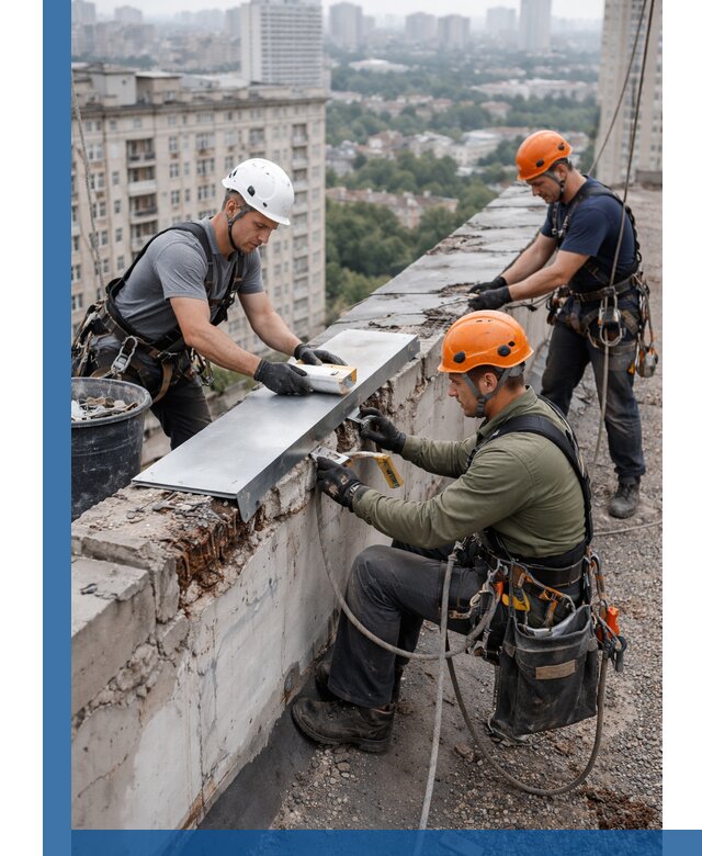 Ремонт парапета на кровле в Нягани, высотные работы с гарантией