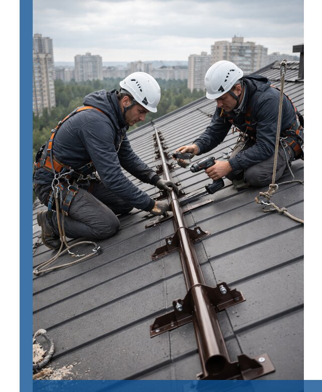 Монтаж снегозадержателей на кровле зданий в Нягани под ключ