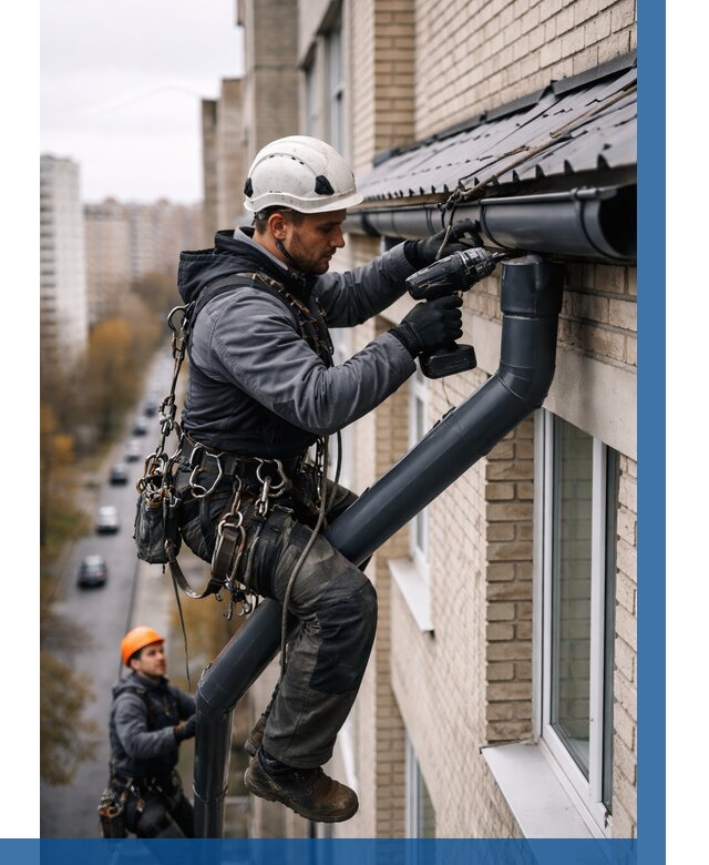 Монтаж водосточной системы на здании в Нягани от 5093 р. | ВЫСОТНИК-Нга