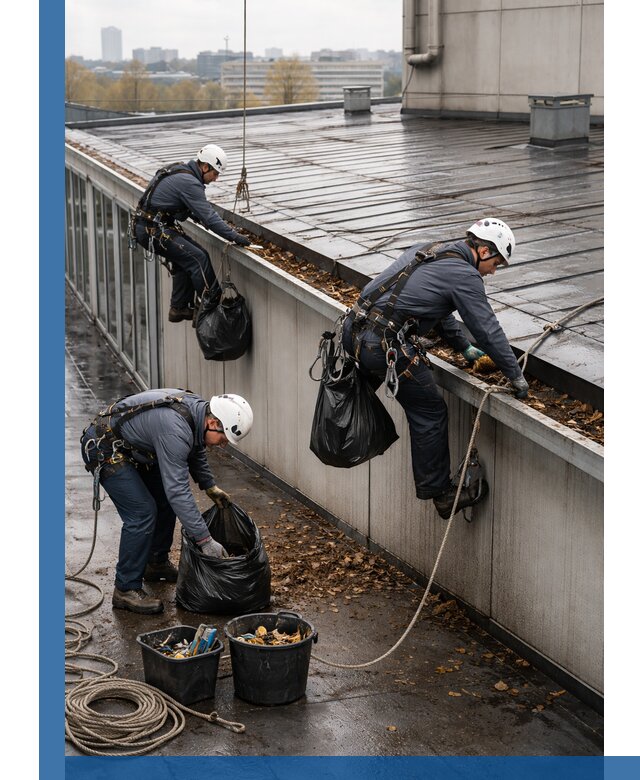 Очистка кровли по периметру в Нягани силами промышленных альпинистов