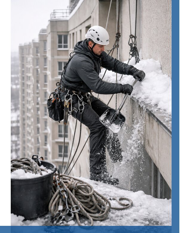 Очистка карнизов от снега в Нягани от 306 р. | ВЫСОТНИК-Нга