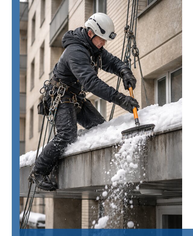 Очистка козырьков от снега в Нягани круглогодично безопасно