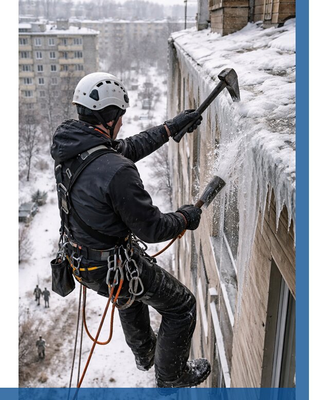 Сбивание сосулек с крыши в Нягани по цене от 4584 р. | ВЫСОТНИК-Нга