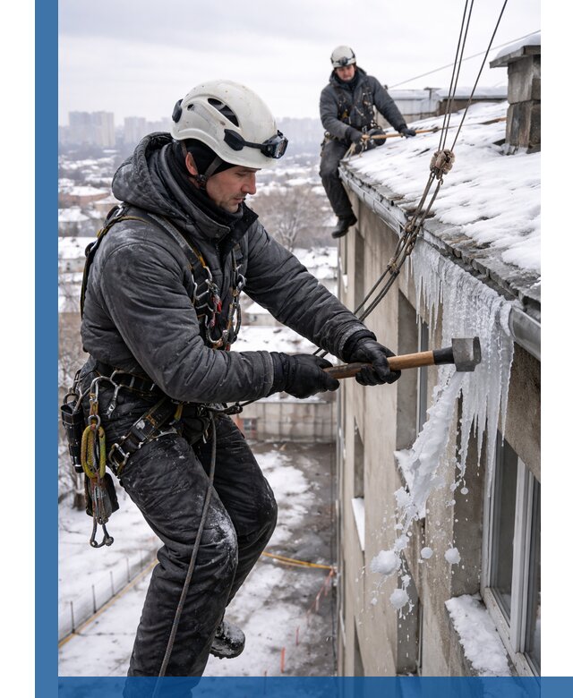 Сбивание и удаление сосулек с крыши в Нягани безопасно