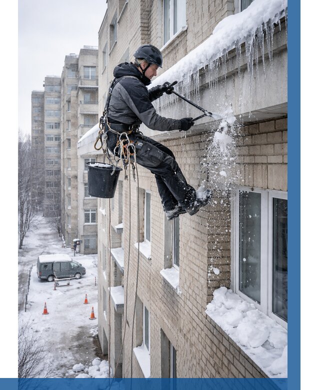 Удаление наледи с карнизов в Нягани от 357 р. | ВЫСОТНИК-Нга