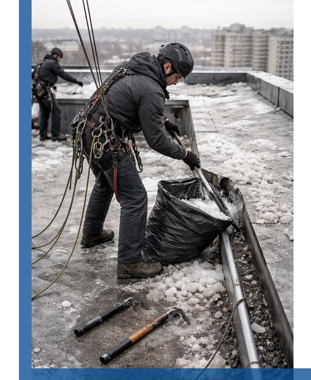 Аварийная очистка кровли в Нягани от промальпинистов