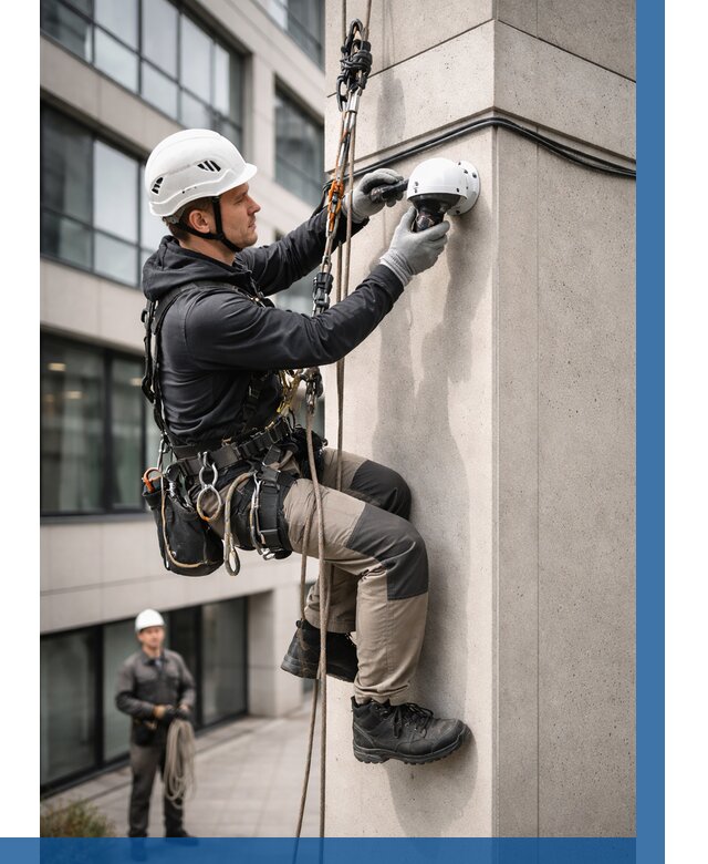 Монтаж камер видеонаблюдения на фасаде в Нягани от 8658 р.-ВЫСОТНИК-Нга