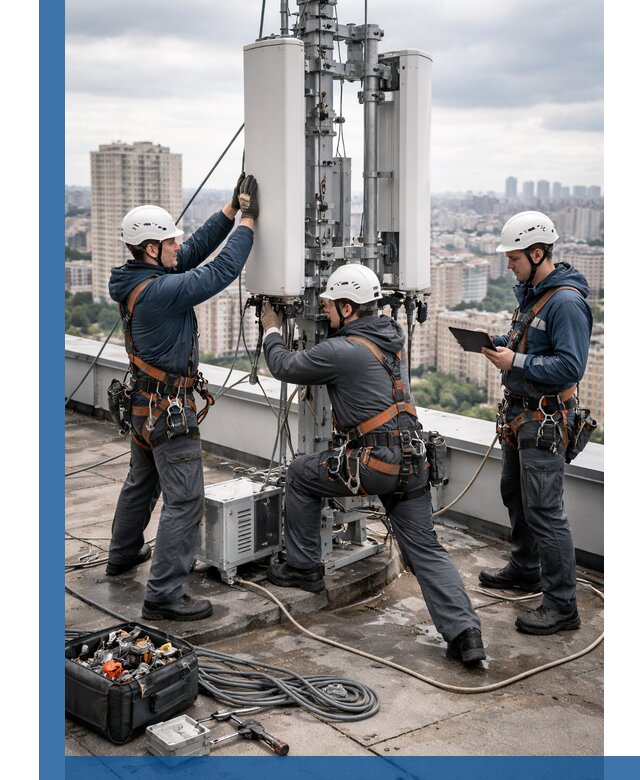 Монтаж антенн связи на крыше в Нягани с вводом в эксплуатацию