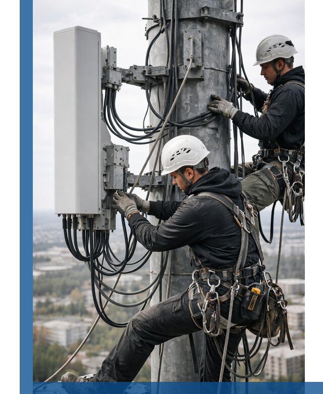 Монтаж оборудования связи на мачте в Нягани с пусконаладкой