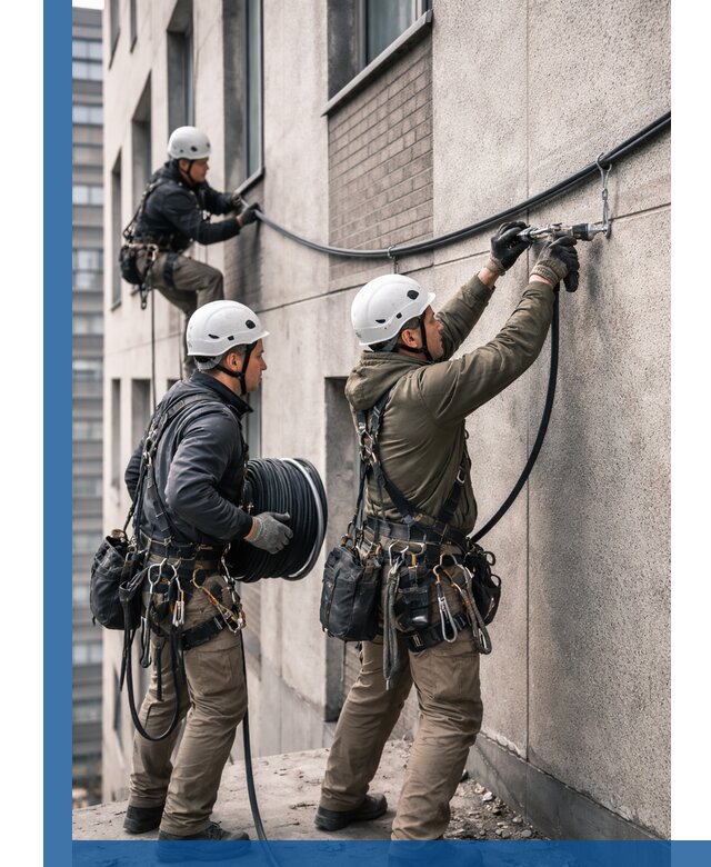 Прокладка кабеля по фасаду в Нягани, профессиональный монтаж