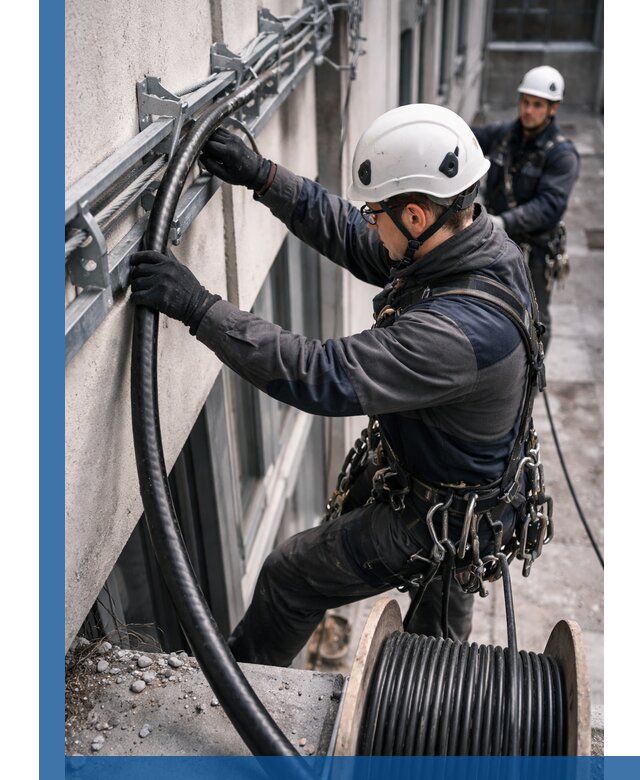 Протяжка кабеля питания на высоте в Нягани с гарантией безопасности и качества