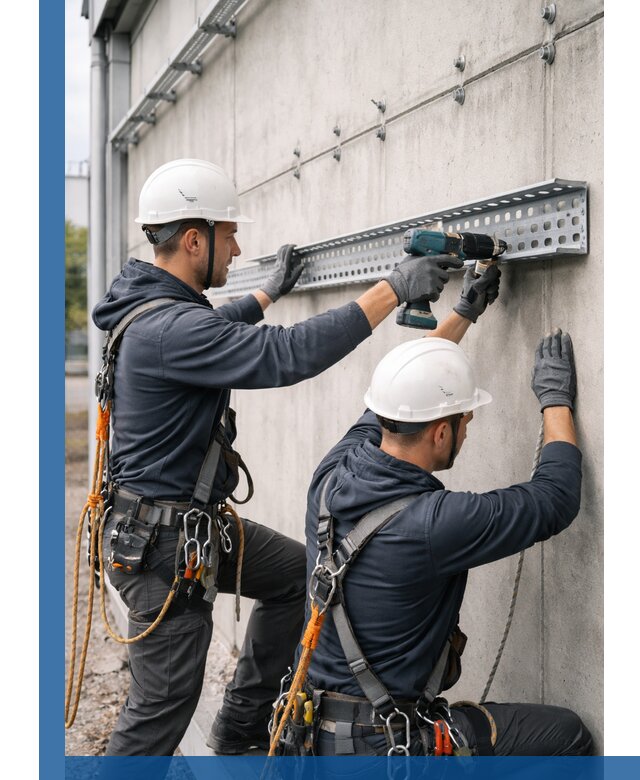 Монтаж кабельных лотков на фасаде зданий в Нягани с гарантией