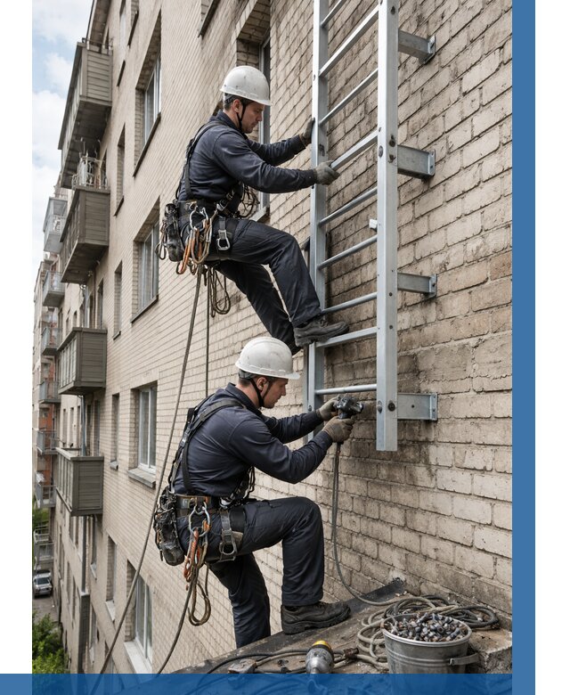 Монтаж пожарной лестницы в Нягани от 25465 р заказать у ВЫСОТНИК-Нга