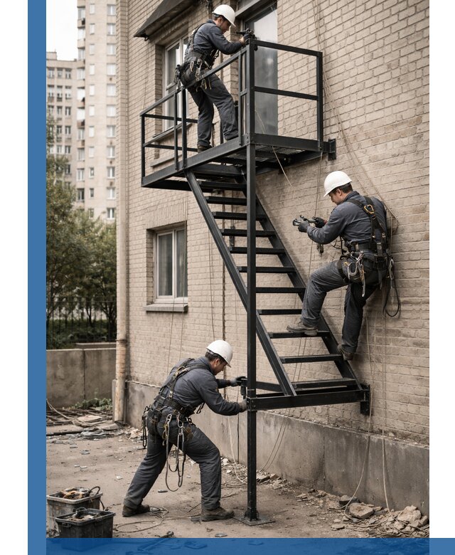 Монтаж пожарной лестницы в Нягани, установка и крепление