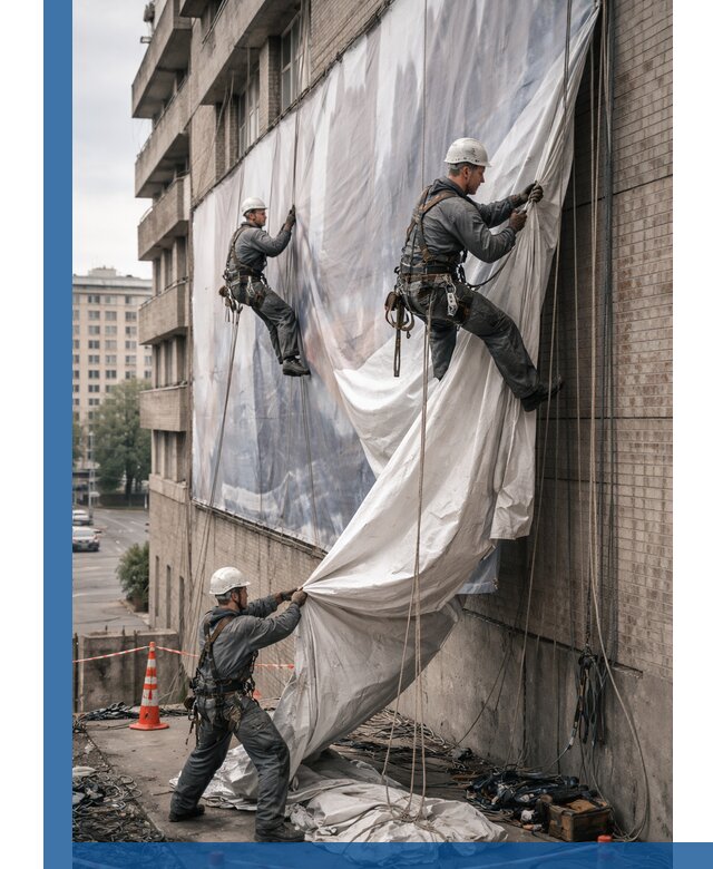 Демонтаж баннеров с фасада в Нягани оперативно и безопасно