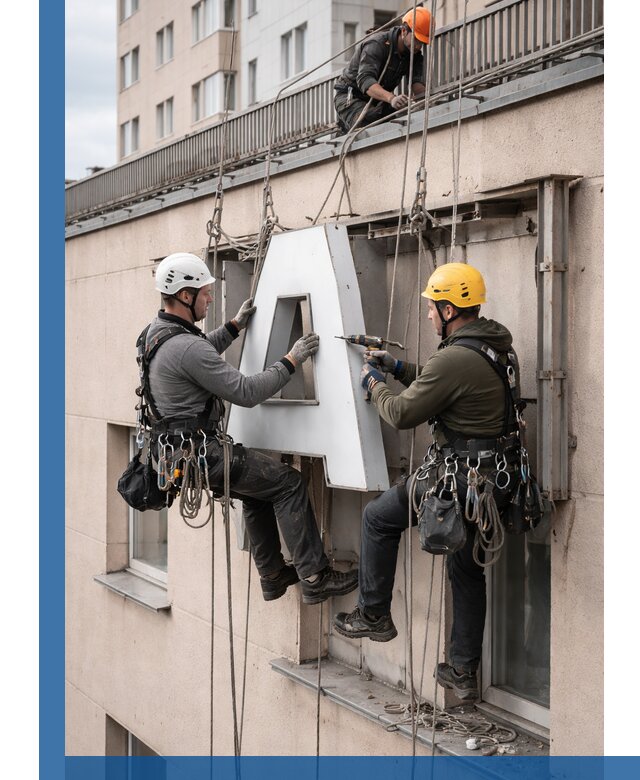 Ремонт и восстановление наружных вывесок на высоте в Нягани