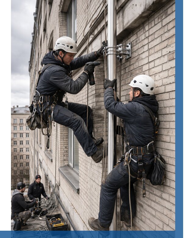 Монтаж флагштока на здании в Нягани от 6621 р. | ВЫСОТНИК-Нга