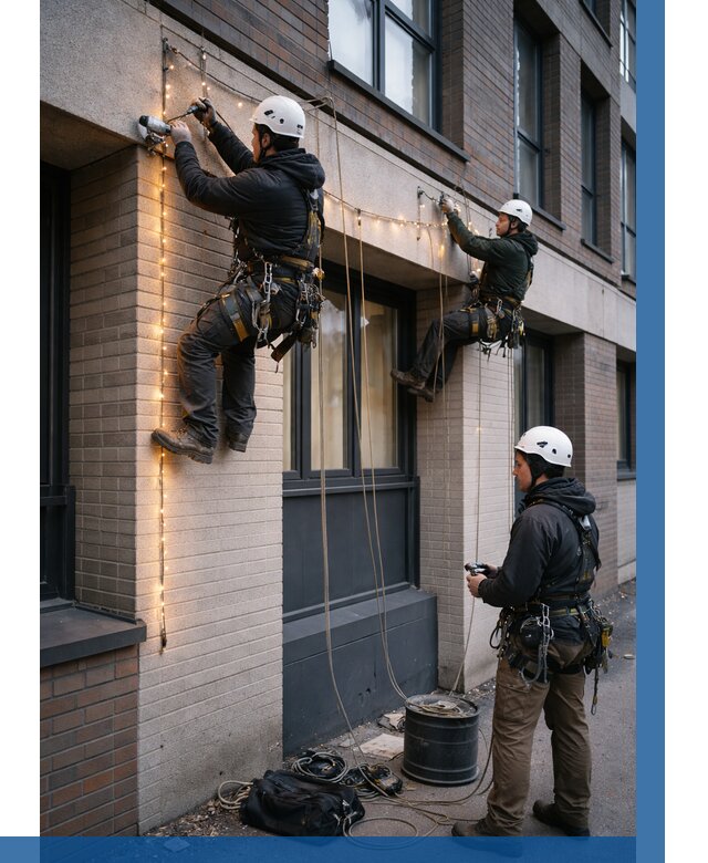 Монтаж гирлянд на фасаде в Нягани от 3565 р. | ВЫСОТНИК-Нга