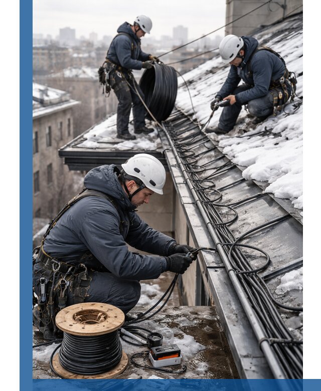 Монтаж греющего кабеля на кровле в Нягани под ключ