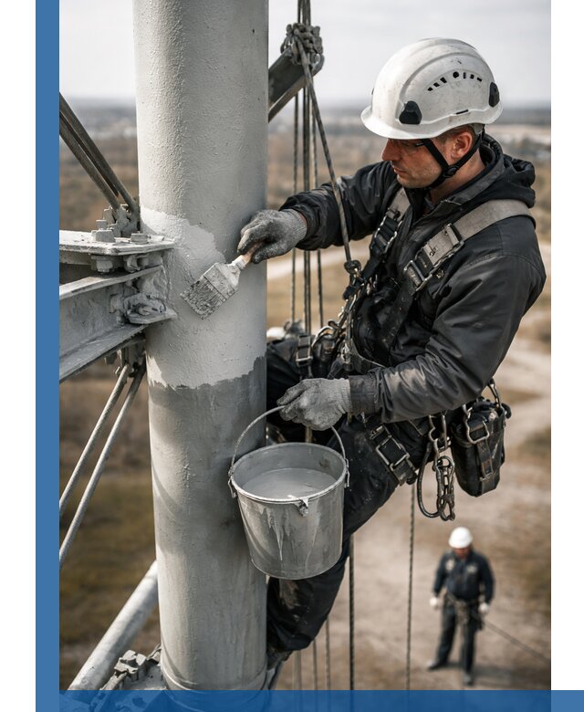 Покраска мачт связи в Нягани промышленными альпинистами