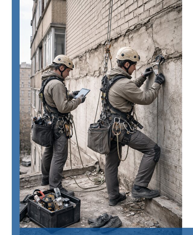 Обследование фасада промышленными альпинистами в Нягани