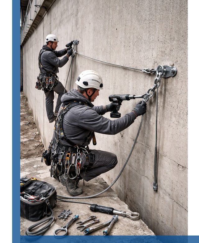 Монтаж анкерных линий высотной безопасности в Нягани